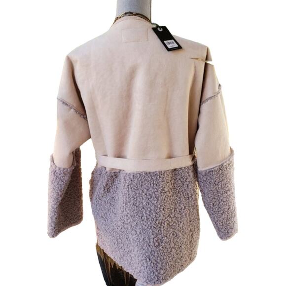 NWT Lucky Brand Sherpa & Suede Jacket | Tan & Gray | Size L - Picture 7 of 9